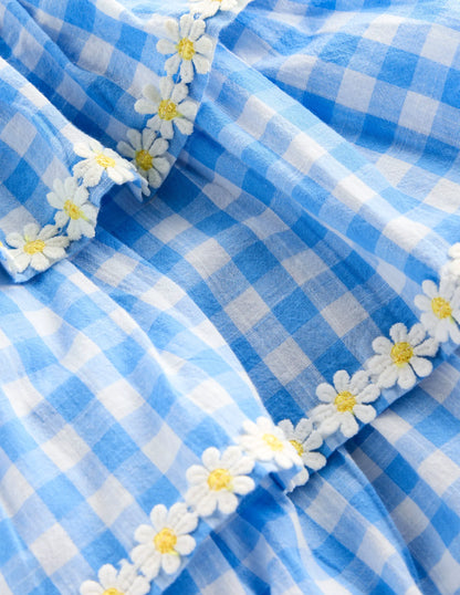 Ruffle Woven Romper-Gingham Daisies