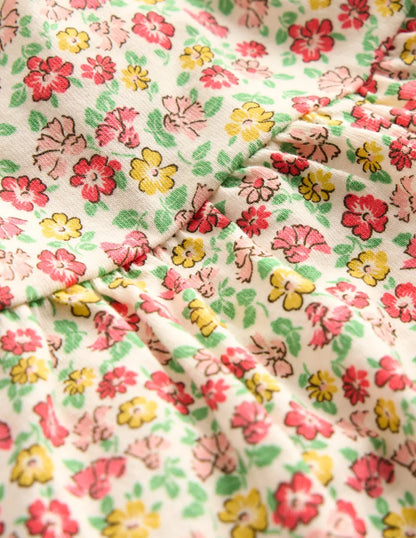 Jersey Frill Sleeve Dress-Multi Summer Flowerbed