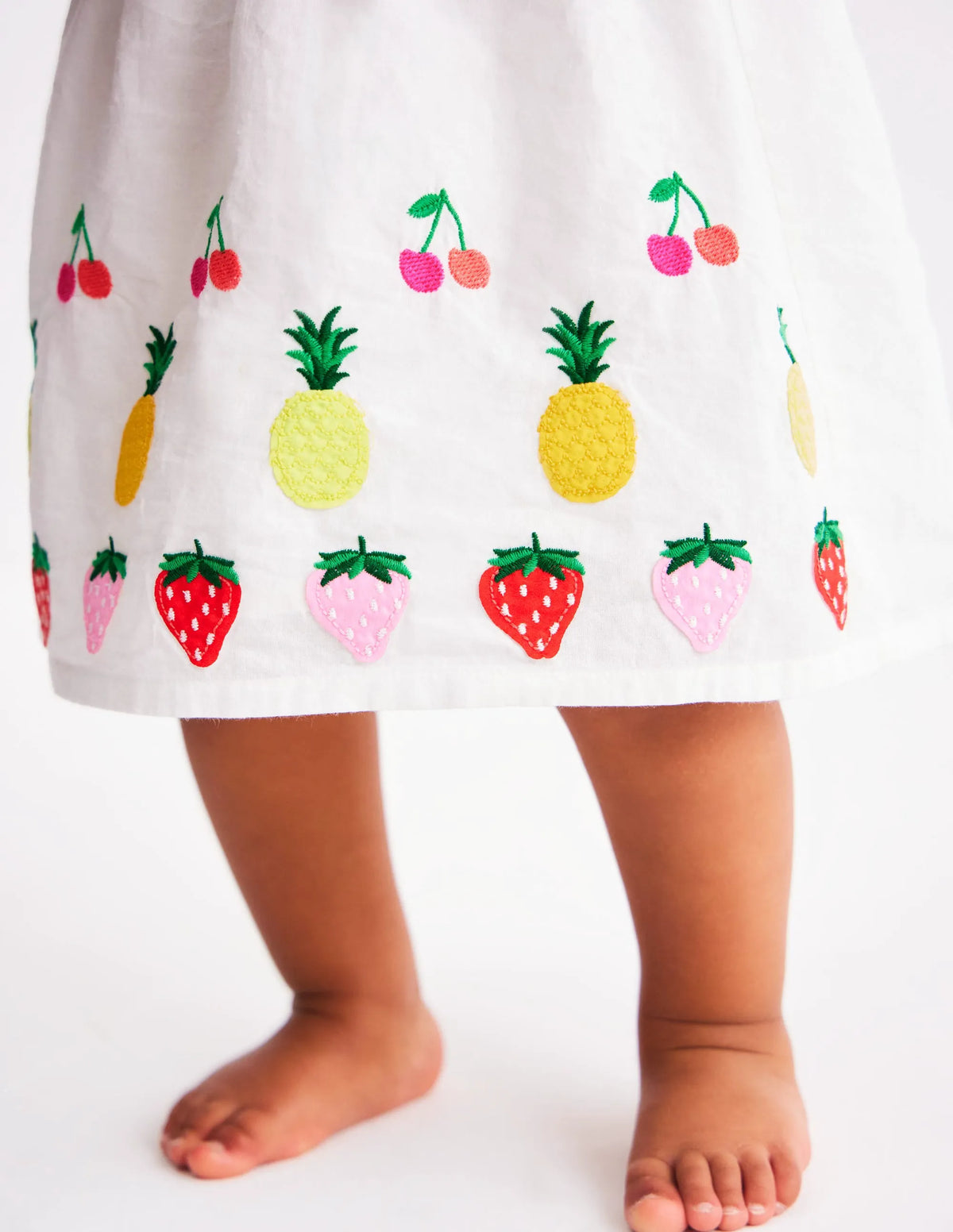 Appliqué Ruffle Dress-Soft Ivory Fruit