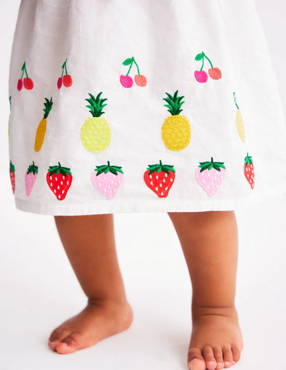 Appliqué Ruffle Dress-Soft Ivory Fruit