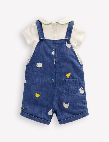 Embroidered Overalls Set-Denim Easter Embroidery