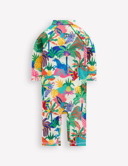 Printed Sun Safe Surfsuit-Soft Ivory Multi Jungle