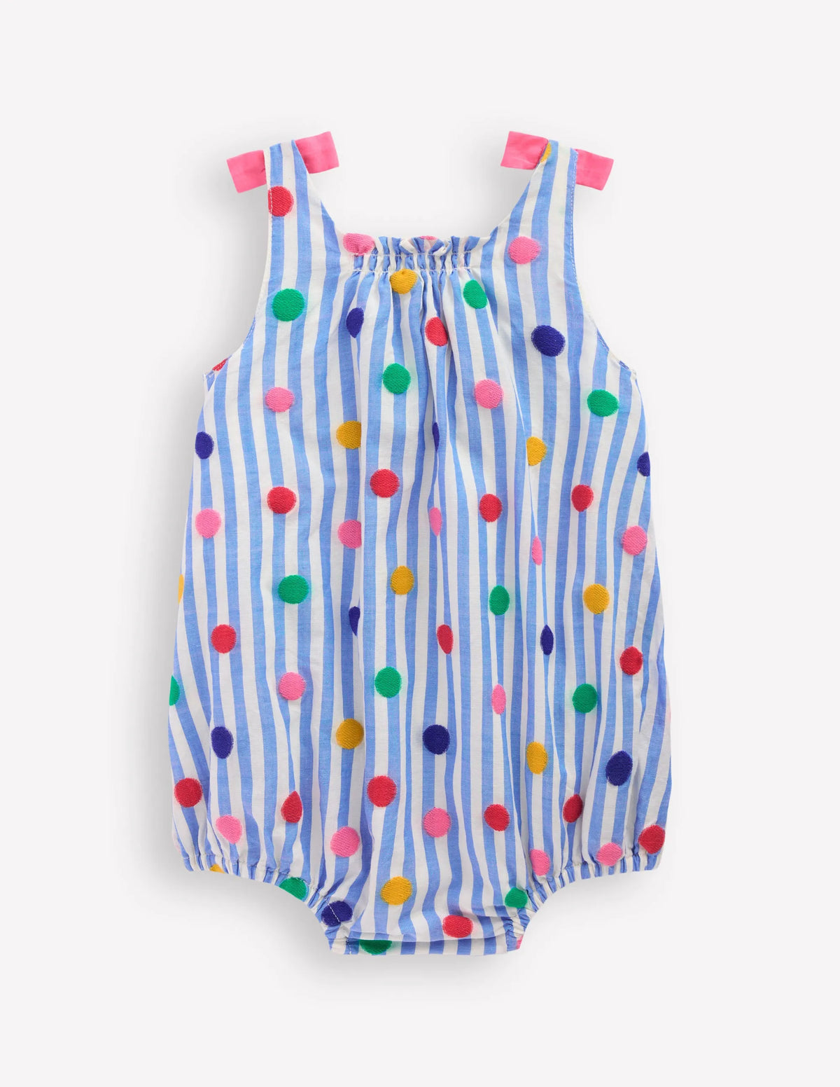 Girls Bubble Romper-Rainbow Spot Stripe