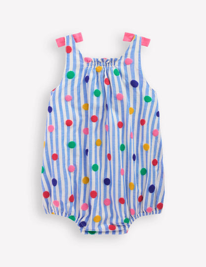 Girls Bubble Romper-Rainbow Spot Stripe