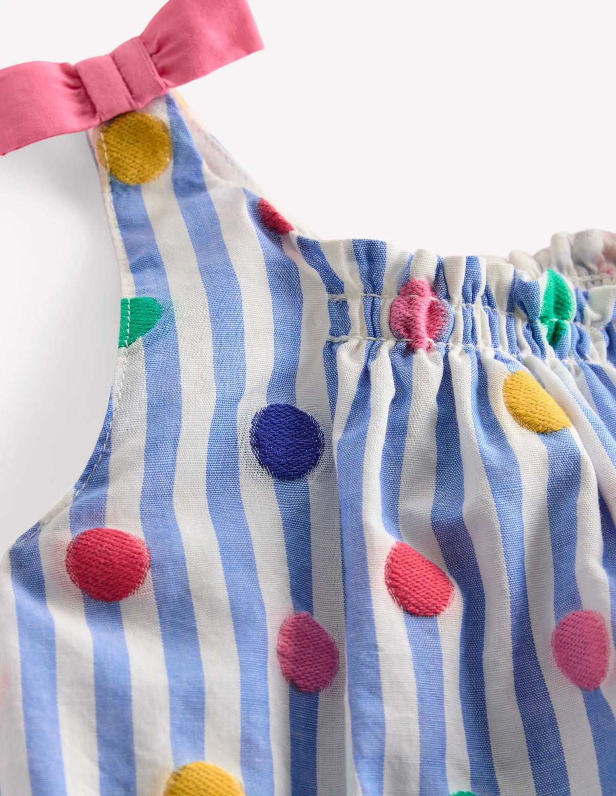 Girls Bubble Romper-Rainbow Spot Stripe