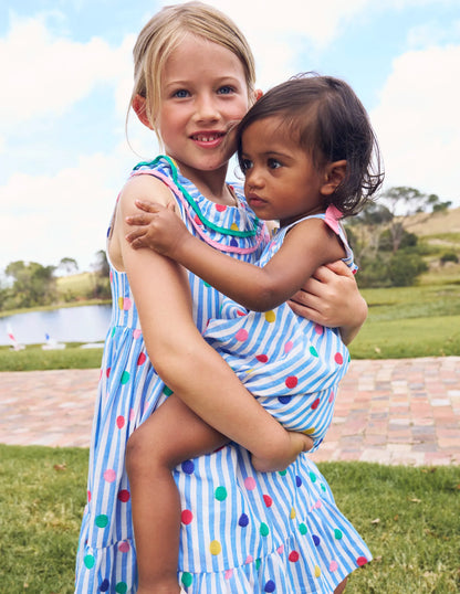Girls Bubble Romper-Rainbow Spot Stripe