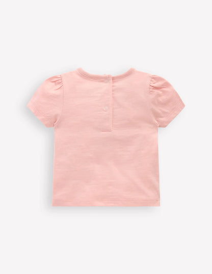 Girls Puff Sleeve Logo T-Shirt-Chalk Pink May Day Bunny