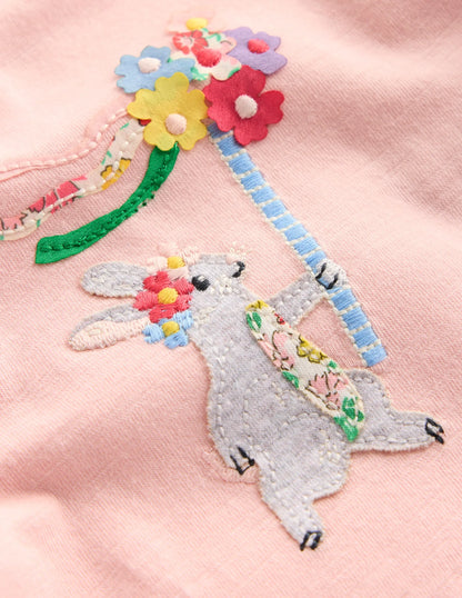 Girls Puff Sleeve Logo T-Shirt-Chalk Pink May Day Bunny