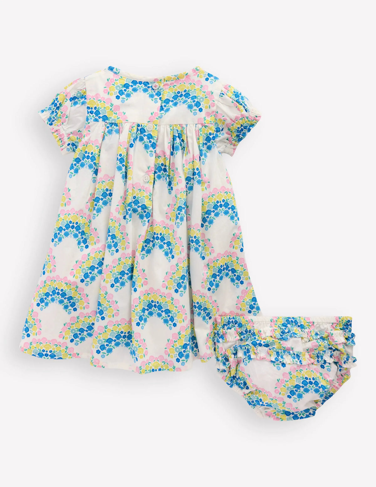 Gathered Woven Dress-Coconut Milk Rainbow Shells