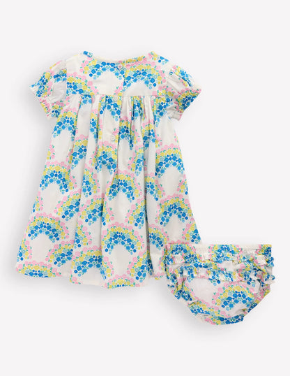 Gathered Woven Dress-Coconut Milk Rainbow Shells