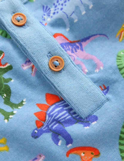 Short Sleeve Printed Play Set-Vintage Blue Dinosaurs