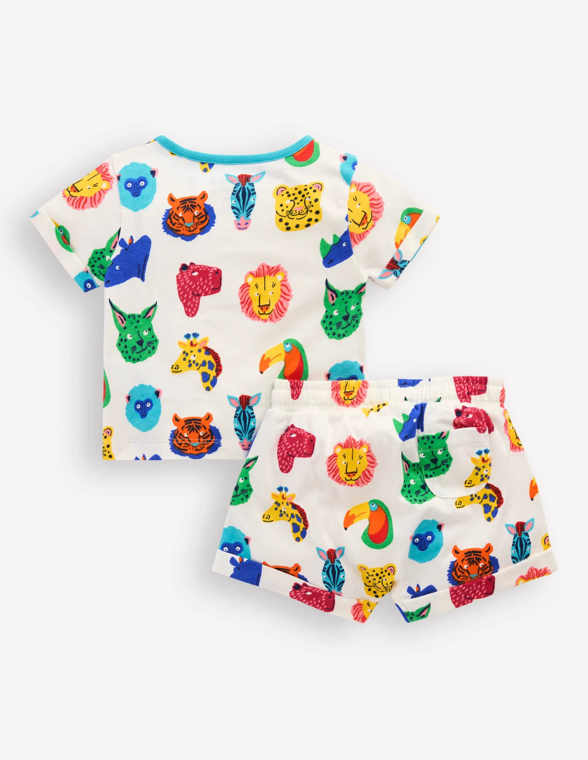 Short Sleeve Printed Play Set-Multi Jungle Faces