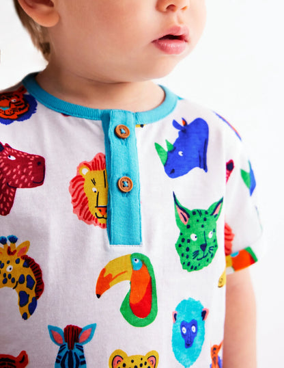 Short Sleeve Printed Play Set-Multi Jungle Faces