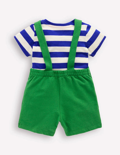Boucle Jersey Overalls Set-Green Jungle Animals