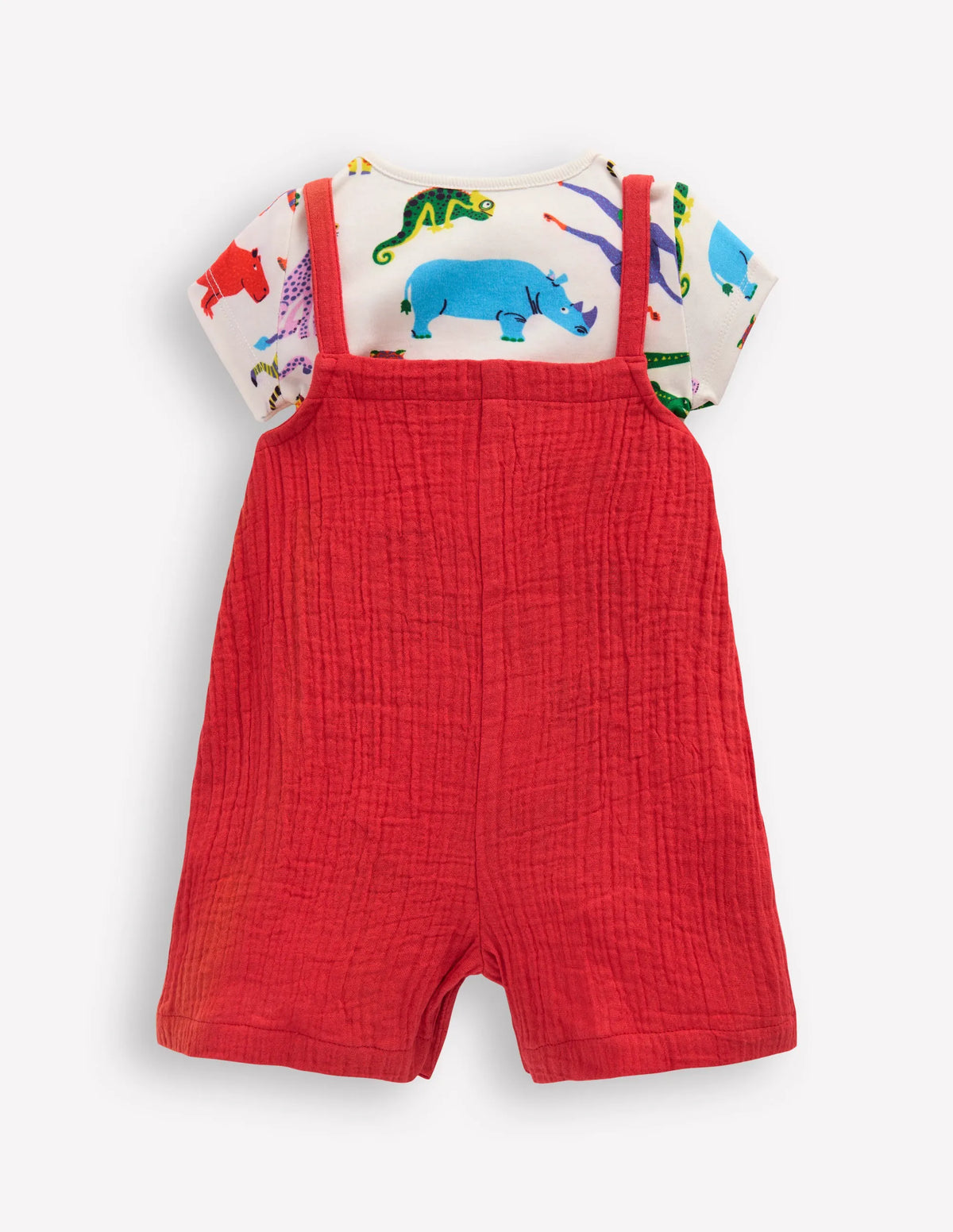 Double Cloth Overalls Set-Poppy Red Jungle