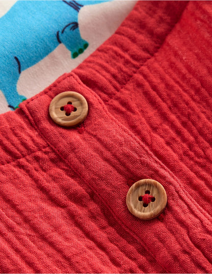 Double Cloth Overalls Set-Poppy Red Jungle