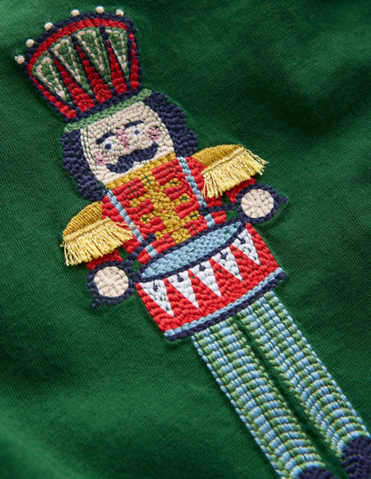 Long Sleeve Appliqué T-Shirt-Pine Green Nutcracker