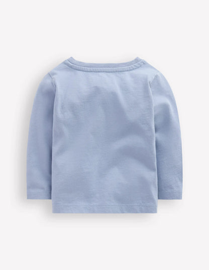 Long Sleeve Appliqué T-Shirt-Light Blue Penguin