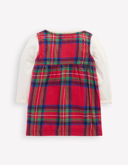 Woven Pinny Dress Set-Red Check