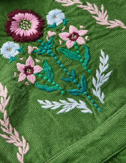 Woven Overalls Set-Broccoli Green Embroidered