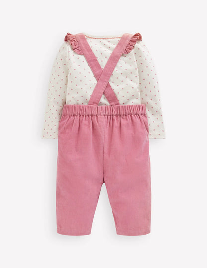 Woven Overalls Set-Pink Haze Floral Embroidery