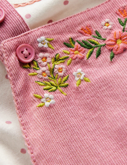 Woven Overalls Set-Pink Haze Floral Embroidery