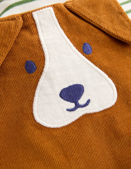 Novelty Cord Overalls Set-Brown Dog