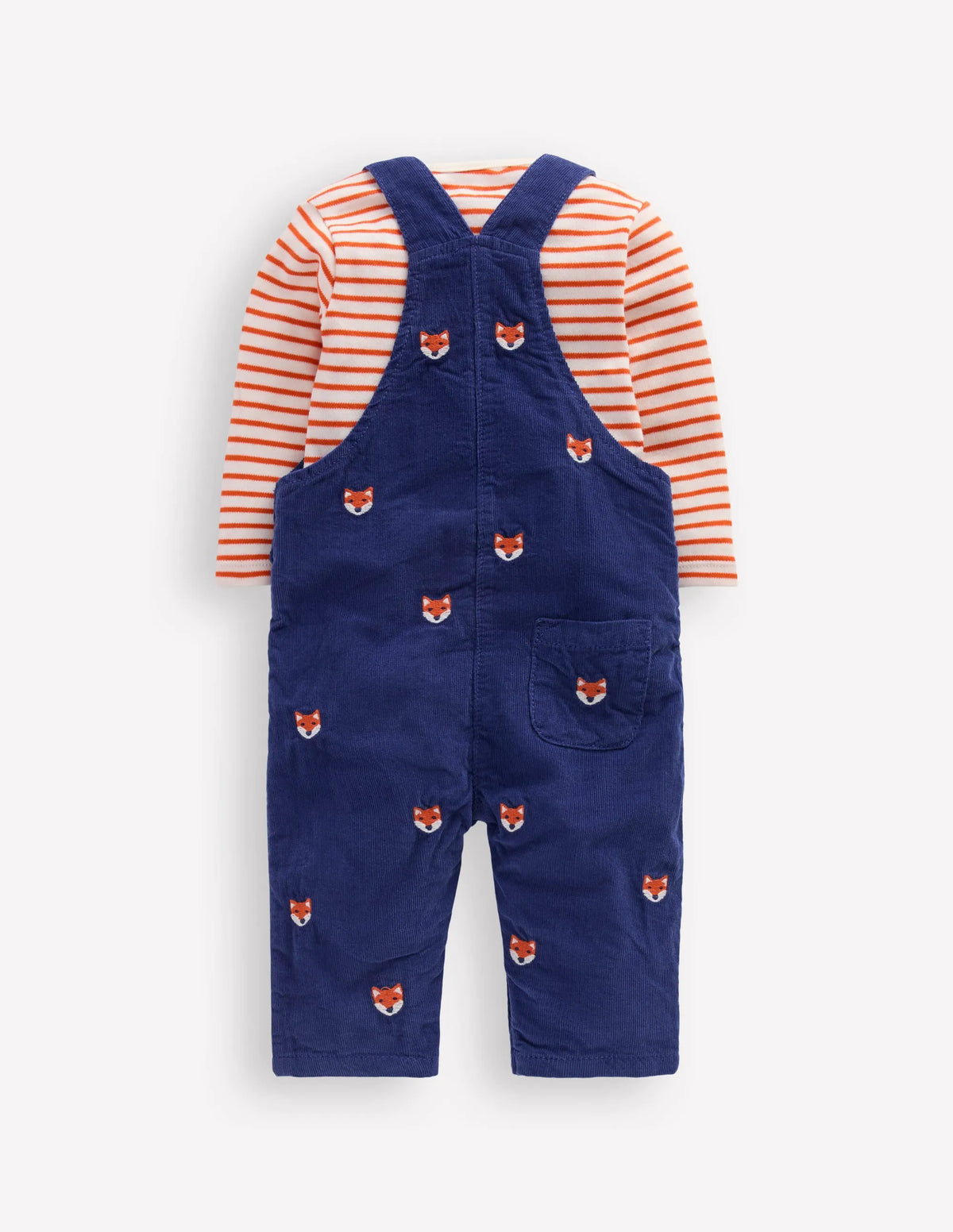 Novelty Cord Overalls Set-Navy Fox Embroidery