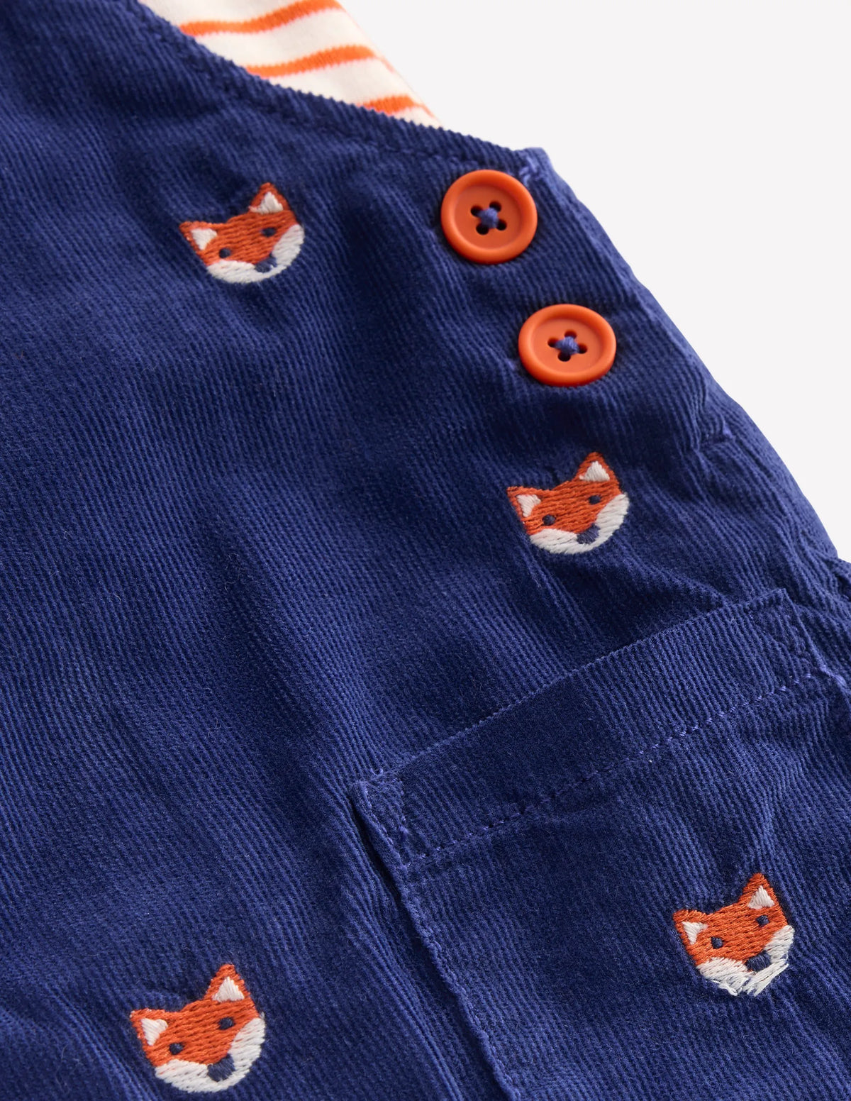 Novelty Cord Overalls Set-Navy Fox Embroidery