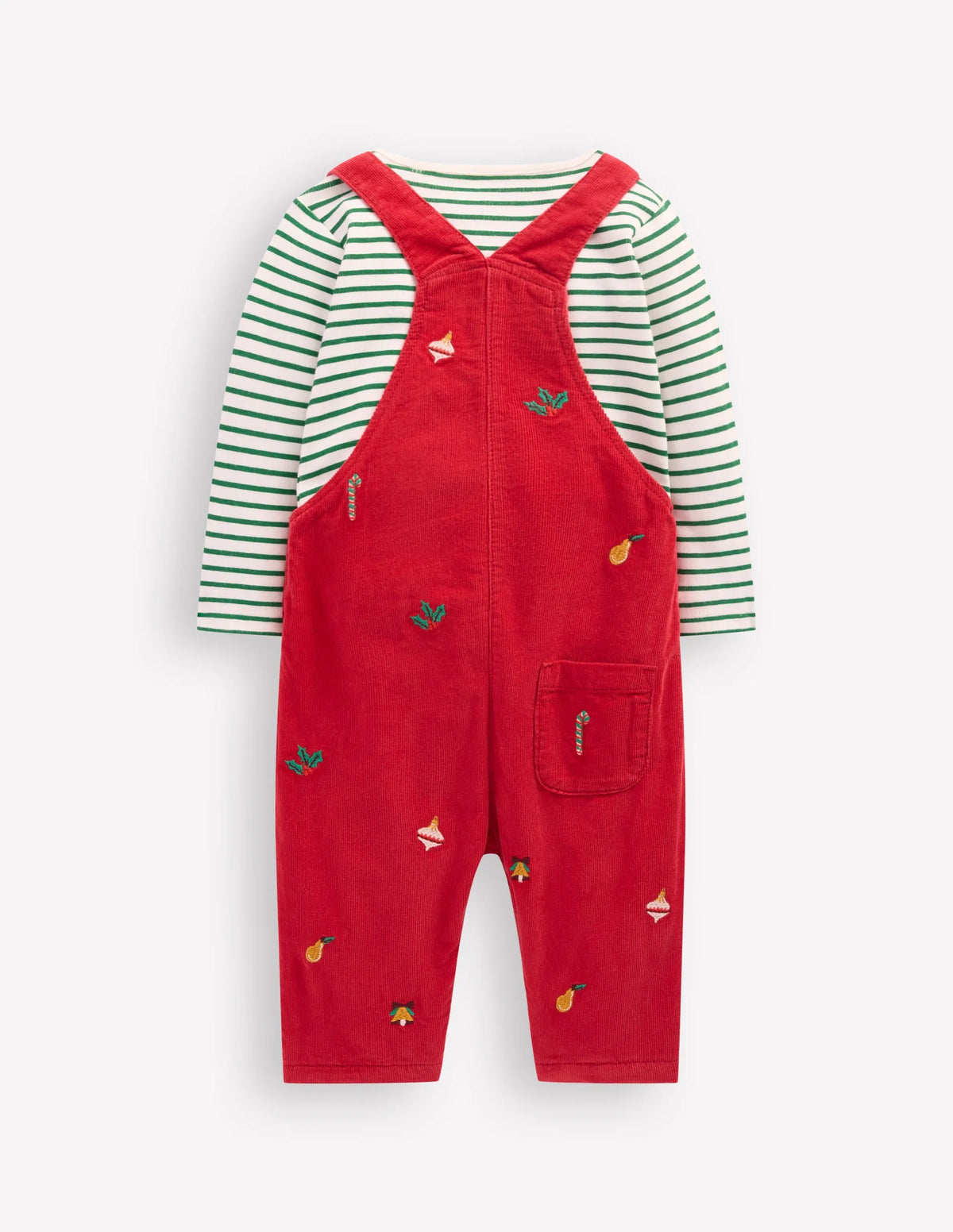 Novelty Cord Overalls Set-Red Christmas Embroidery