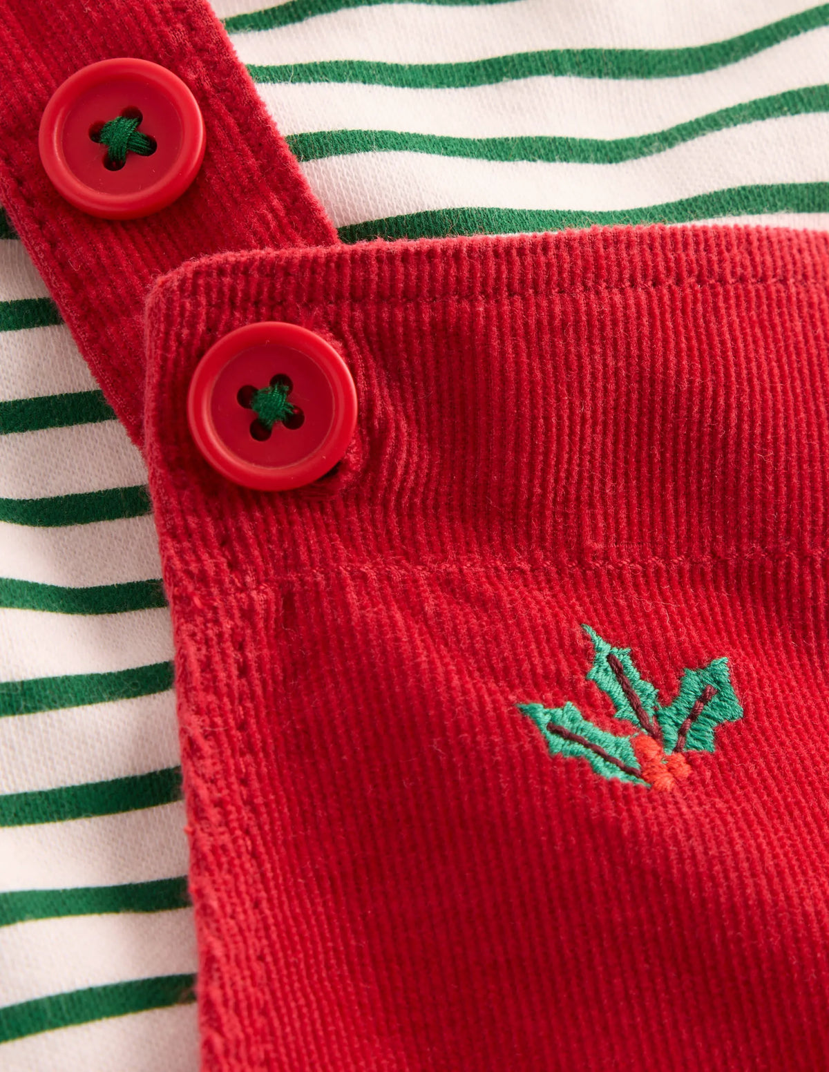 Novelty Cord Overalls Set-Red Christmas Embroidery