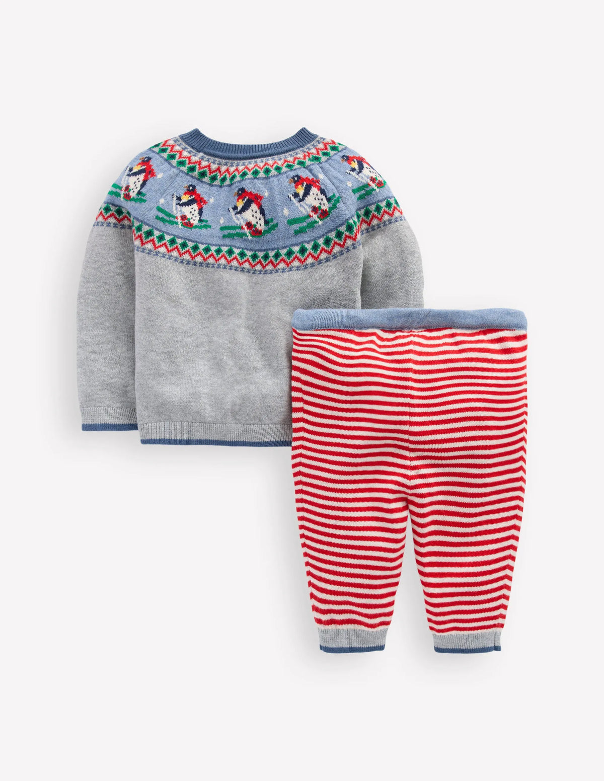 Knitted Play Set-Grey Marl Skiing Penguins