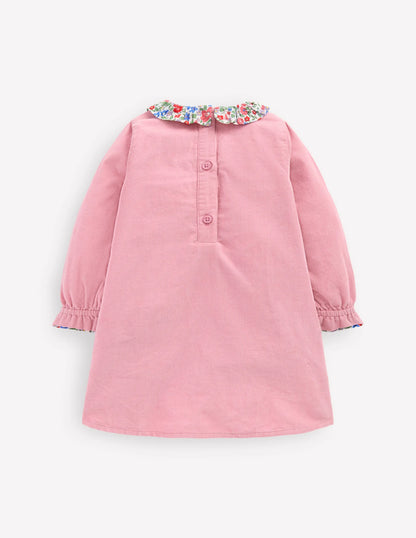 Frill Neck Woven Dress-Rose Pink