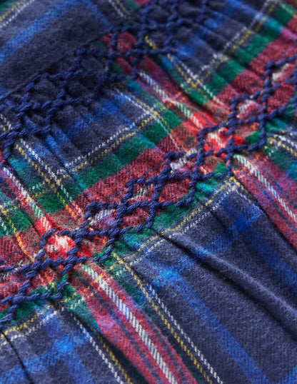 Smocked Occasion Dress-Navy Check