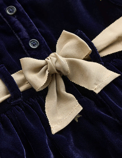 Velvet Party Dress-Navy Stars