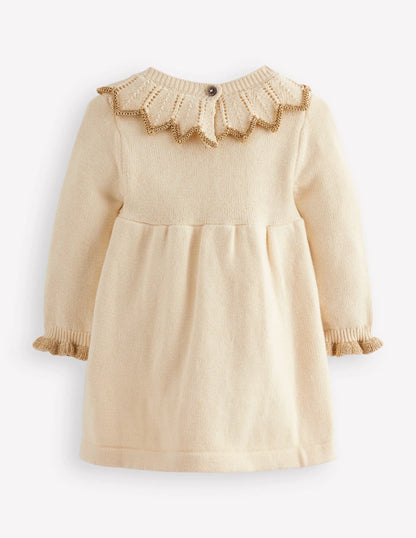 Pretty Collared Knitted Dress-Ivory