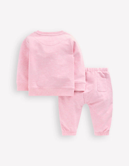Appliqué Sweatshirt Set-Pink Marl Hearts