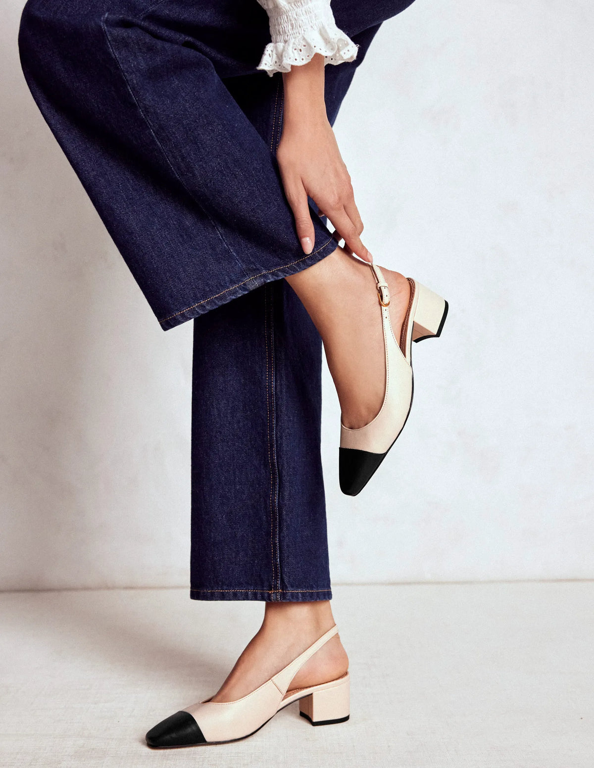 Ailsa Block Heel Slingbacks-Ecru