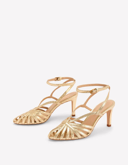 Heeled Cage Sandals-Gold Metallic