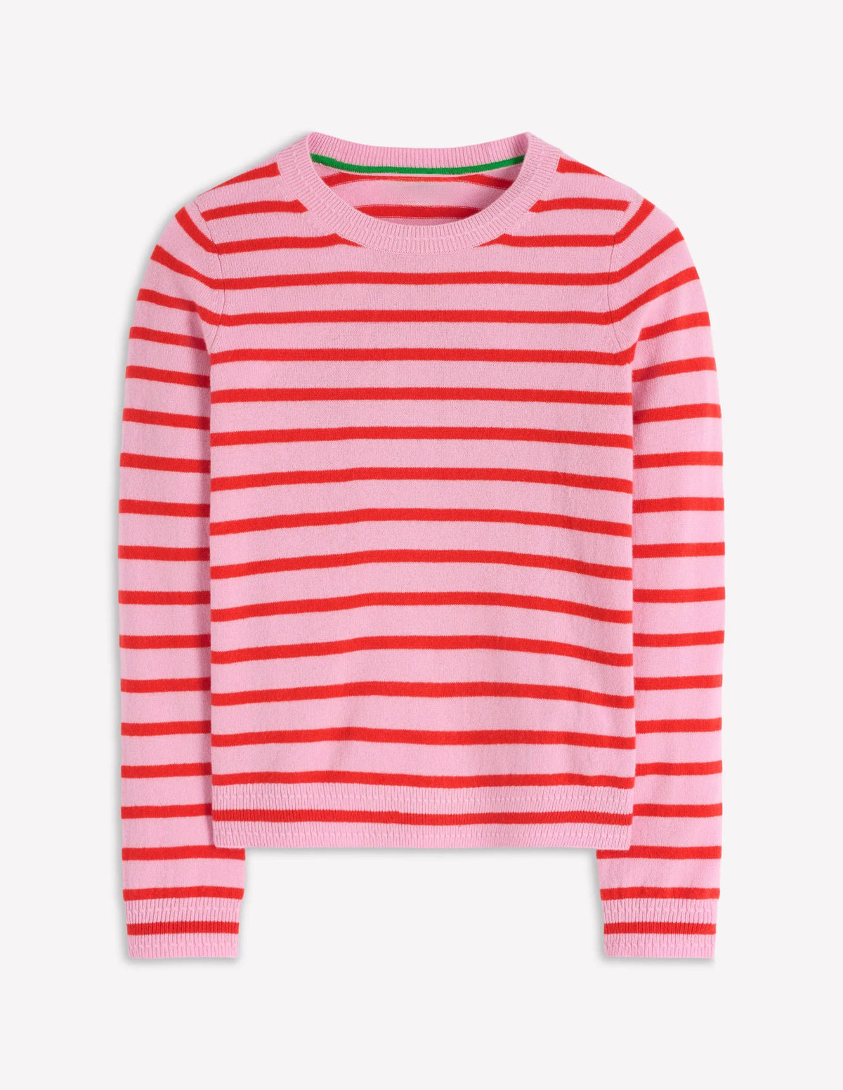 Eva Cashmere Crew Neck Sweater-Pink/ Orange Stripe