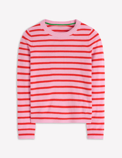 Eva Cashmere Crew Neck Sweater-Pink/ Orange Stripe