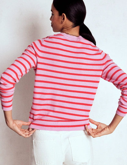 Eva Cashmere Crew Neck Sweater-Pink/ Orange Stripe