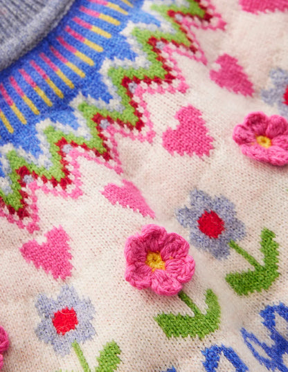 Edie Fair Isle Sweater-Oatmeal Melange, Flowers