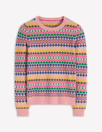 Edie Fair Isle Sweater-Pink, Geo Fair Isle
