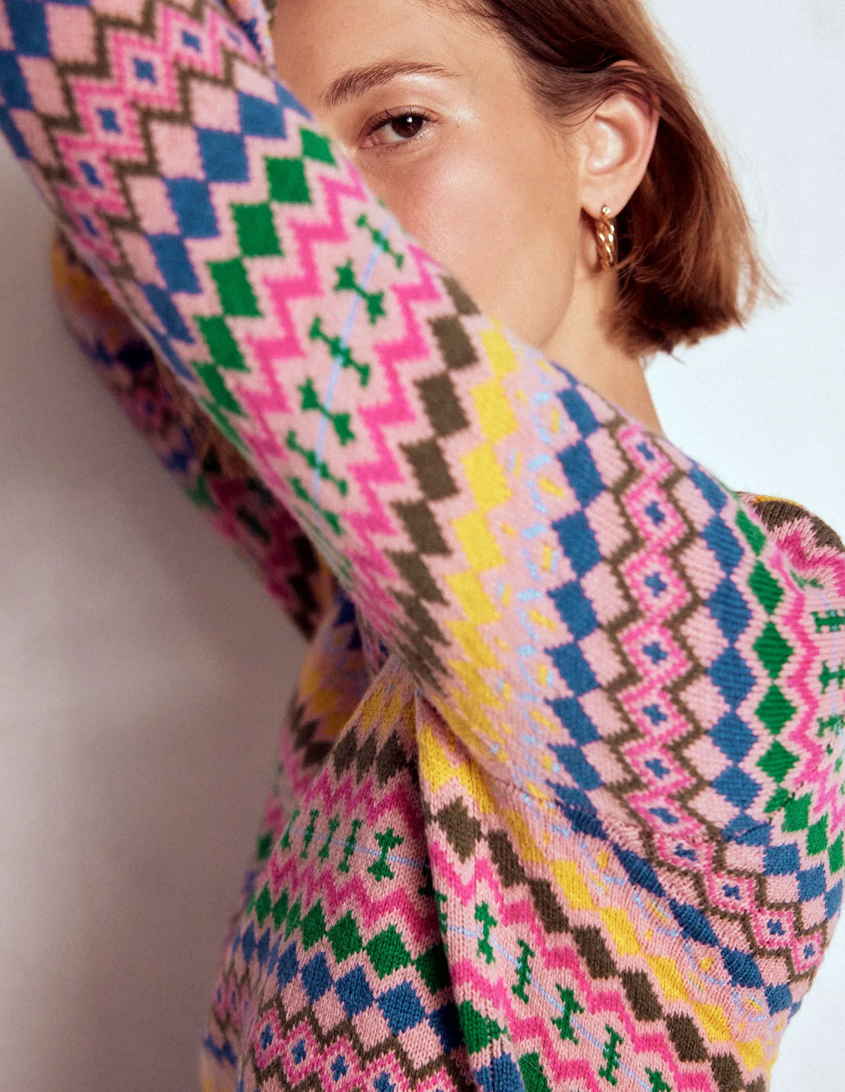 Edie Fair Isle Sweater-Pink, Geo Fair Isle