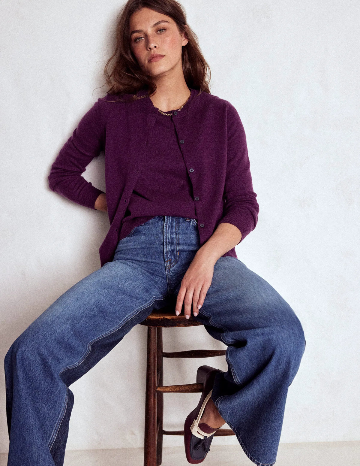 Eva Cashmere Crew Cardigan-Plum Melange