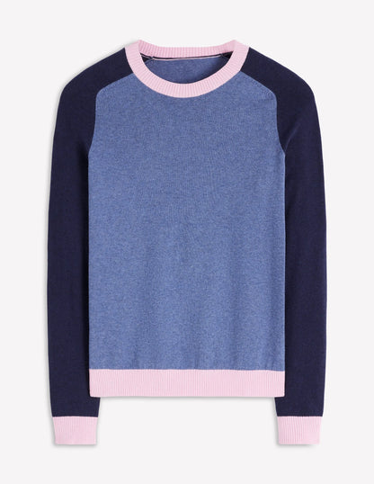 Meg Raglan Sleeve Sweater-Blue, Pink Colour Block