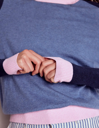 Meg Raglan Sleeve Sweater-Blue, Pink Colour Block