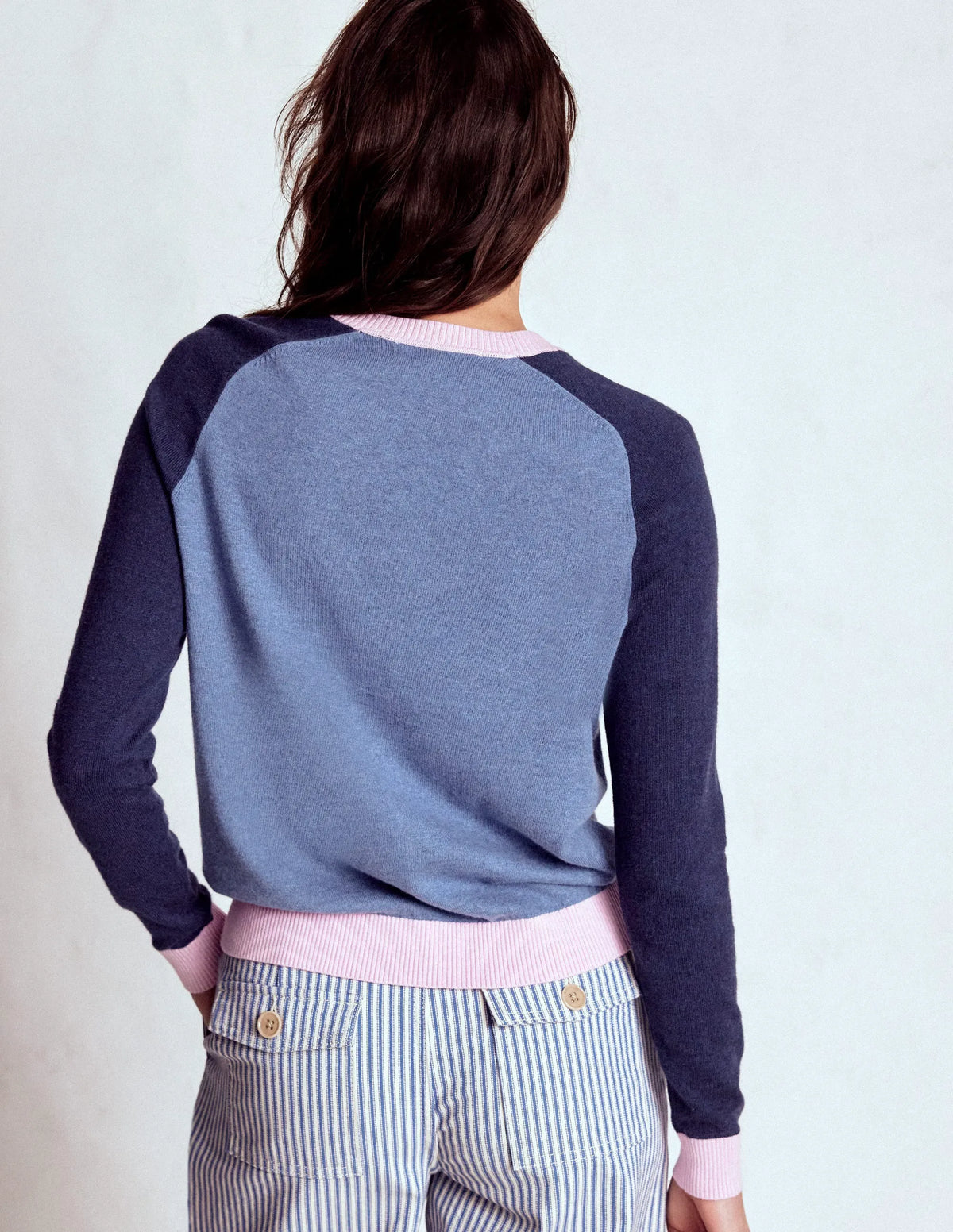 Meg Raglan Sleeve Sweater-Blue, Pink Colour Block