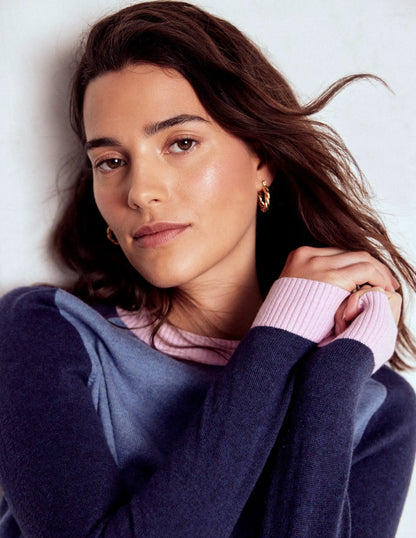 Meg Raglan Sleeve Sweater-Blue, Pink Colour Block
